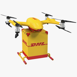 Quadcopter DHL Drone with Delivery Package 3D