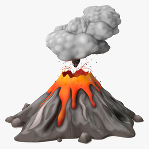 3D model Gray Stylized Erupting Volcano with Lava and Smoke