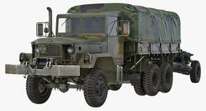 3D US Military Truck m35a2 with Field Howitzer M119 model