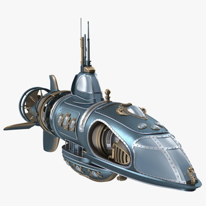 3D Steampunk Submarine Blue Rigged