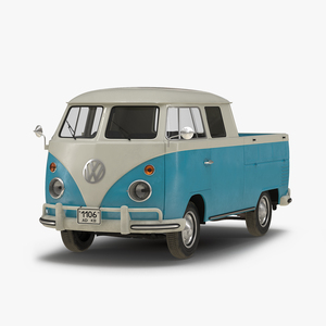 Volkswagen Type 2 Double Cab Pick Up Simple Interior Blue 2 3D model