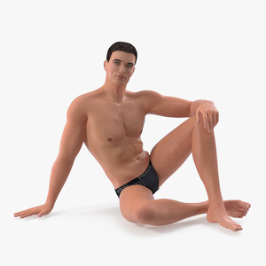 3D model Fit Man Sitting Pose