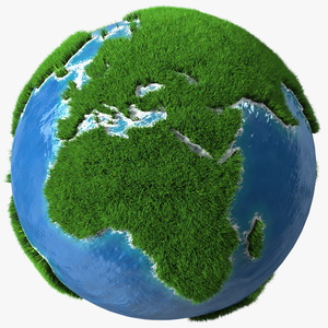 3D Stylized Earth Globe with Green Grass Fur