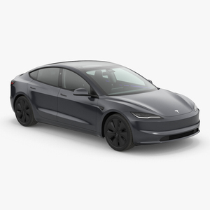 3D Tesla Model 3 2024 Stealth Grey Lights On