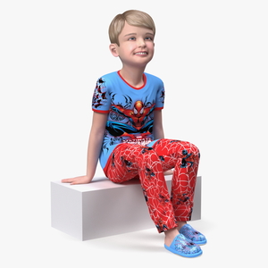 3D Sitting Child Boy Home Style model