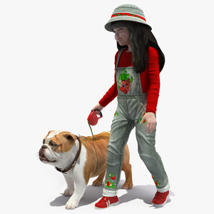 3D model Girl Walks with a Bulldog