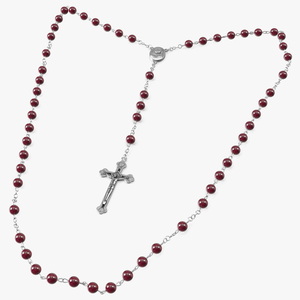 3D model Christian Rosary Beads with Crucifix Red