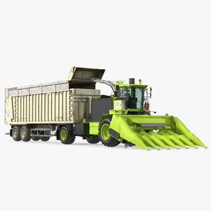 Harvester with Corn Header New with Harvester Trailer Dirty 3D model