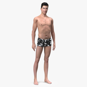 3D Asian Man Underwear Standing Pose model