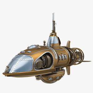 3D Fantastic Steampunk Submarine Bronze Rigged model