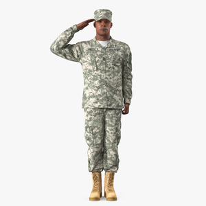 Saluting US ACU African American Soldier Fur 3D model