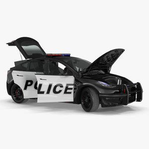 3D Police Tesla Model Y Lights On Rigged for Cinema 4D