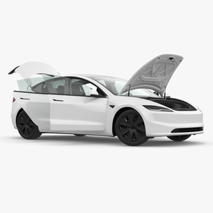 3D Tesla Model 3 2024 White Lights On Rigged