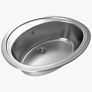 Oval Kitchen Sink with Overflow Drain 3D