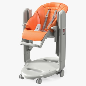 3D Baby Folding High Chair Horizontal Orange Rigged model