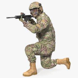 Army Soldier in Green Camo with Rifle Aiming 3D model