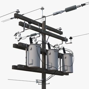 3D model High Voltage Utility Pole and Line Insulators
