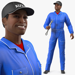 Light Skin Black Auto Mechanic Rigged 3D