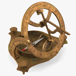 3D model Opened Aged Vintage Compass with Sundial