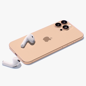 Apple iPhone 16 Pro Max with AirPods 4 Headphones 3D model