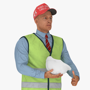 Construction Architect in Yellow Safety Jacket and MAGA Hat 3D model