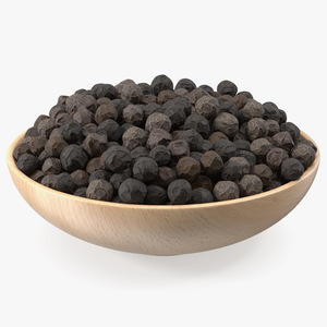 Dried Black Peppercorn in Wooden Bowl 3D