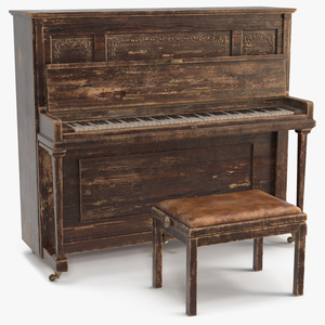 3D model Western Saloon Piano Dark Wood Open