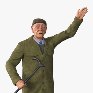 3D model Waving Old Man with Stick