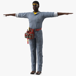 3D Dark Skin Black Man Electrician T Pose model