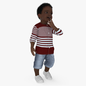 3D Little African Boy Everyday in Summer Outfit Rigged