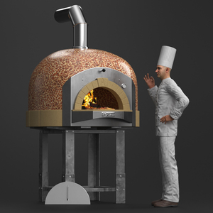 Chef with Traditional Wood Fire Pizza Oven 3D