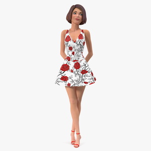 3D model Cartoon Young Girl Summer Dress Standing Pose