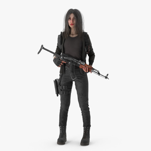 3D Female Post-Apocalyptic Survivor with Rifle model