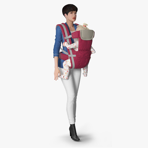 3D Woman with Little Girl in Carrier model