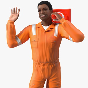 3D Light Skin Black Road Worker model