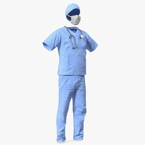 Dr Dress Scrub Suit for Man with Mask 3D