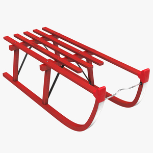 3D model Snow Wooden Sled Red