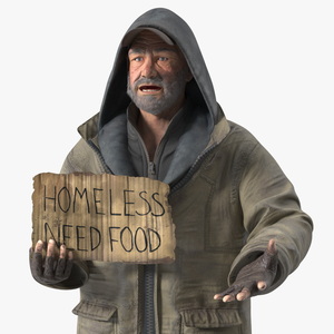 3D model Homeless Man with a Sign Asking for Alms