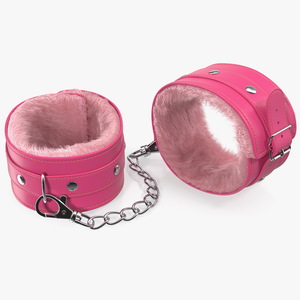 3D Pink Leather Wrist Cuffs with Fur model