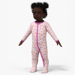 Black Baby Girl Wearing Full Bodysuit A-Pose 3D model