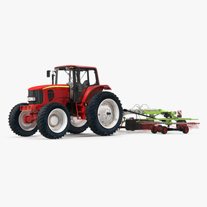 3D model Tractor with Twin Rotor Rake Claas Liner 2700