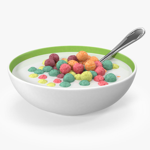 Colorful Cereal Balls in Bowl with Milk 3D model