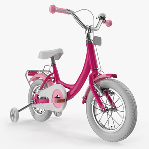 3D Girls Kids Bike with Training Wheels Rigged model