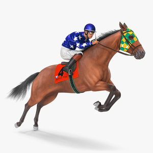 Jumping Bay Racing Horse with Jokey Fur 3D model