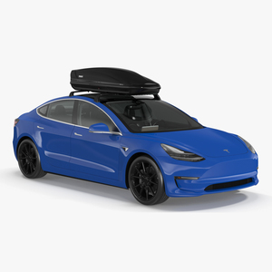 3D Tesla with Thule Car Roofbox on Roof Rack