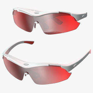 White Sport Sunglasses with Red Lenses Set 3D