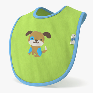 3D Green Baby Bib with Dog Print Put On