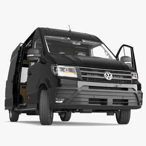 3D Volkswagen Crafter Van 2024 Black Color Rigged