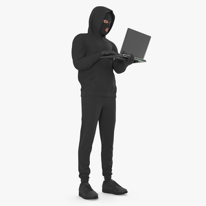 3D Hooded Hacker Character Holding Laptop model