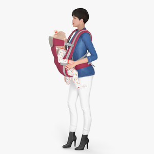 3D model Woman with Baby Girl in Carrier Fur